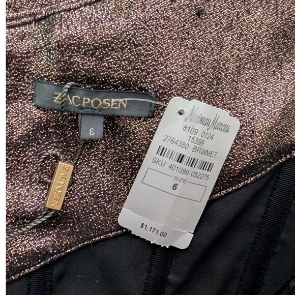 Zac Posen Metallic Bustier Sheath Cocktail Dress Size 6 Copper Brown Fitted New - Picture 4 of 13